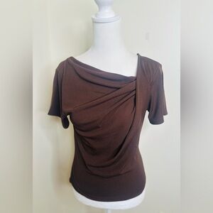 Elegant Brown Women's Drape Blouse